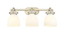  410-3W-BB-G412-7WH - Newton Bell - 3 Light - 27 inch - Brushed Brass - Bath Vanity Light