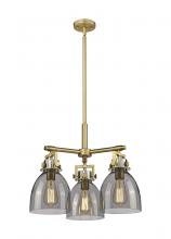  411-3CR-BB-G412-7SM - Newton Bell - 3 Light - 21 inch - Brushed Brass - Pendant