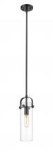  423-1S-BK-4CL - Pilaster - 1 Light - 12 inch Long Glass - Matte Black - Stem hung - Mini Pendant