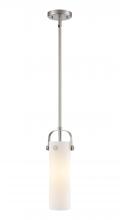  423-1S-SN-G423-12WH - Pilaster II Cylinder - 1 Light - 12 inch Long Glass - Satin Nickel - Pendant