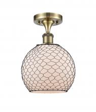  516-1C-AB-G121-8CBK - Farmhouse Chicken Wire - 1 Light - 8 inch - Antique Brass - Semi-Flush Mount