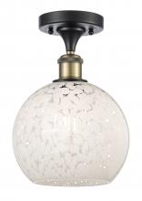  516-1C-BAB-G1216-8WM - White Mouchette - 1 Light - 8 inch - Black Antique Brass - Semi-Flush Mount