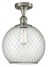  516-1C-SN-G122-10CBK - Farmhouse Chicken Wire - 1 Light - 10 inch - Brushed Satin Nickel - Semi-Flush Mount