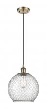  516-1P-AB-G122-10CBK - Farmhouse Chicken Wire - 1 Light - 10 inch - Antique Brass - Cord hung - Mini Pendant