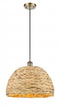  516-1P-AB-RBD-16-NAT - Woven Rattan - 1 Light - 16 inch - Antique Brass - Mini Pendant