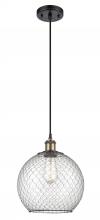  516-1P-BAB-G122-10CBK - Farmhouse Chicken Wire - 1 Light - 10 inch - Black Antique Brass - Cord hung - Mini Pendant