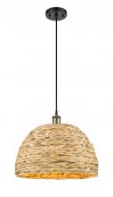  516-1P-BAB-RBD-16-NAT - Woven Rattan - 1 Light - 16 inch - Black Antique Brass - Mini Pendant