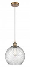  516-1P-BB-G122-10CBK - Farmhouse Chicken Wire - 1 Light - 10 inch - Brushed Brass - Cord hung - Mini Pendant