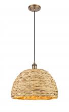  516-1P-BB-RBD-16-NAT - Woven Rattan - 1 Light - 16 inch - Brushed Brass - Mini Pendant