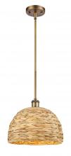  516-1S-BB-RBD-12-NAT - Woven Rattan - 1 Light - 12 inch - Brushed Brass - Mini Pendant