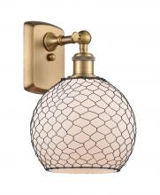  516-1W-BB-G121-8CBK - Farmhouse Chicken Wire - 1 Light - 8 inch - Brushed Brass - Sconce