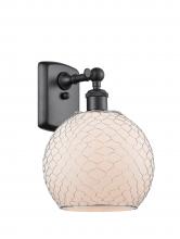  516-1W-BK-G121-8CSN - Farmhouse Chicken Wire - 1 Light - 8 inch - Matte Black - Sconce