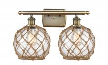  516-2W-AB-G122-8RB - Farmhouse Rope - 2 Light - 18 inch - Antique Brass - Bath Vanity Light