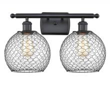  516-2W-BK-G122-8CBK - Farmhouse Chicken Wire - 2 Light - 18 inch - Matte Black - Bath Vanity Light