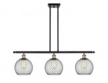  516-3I-BAB-G122-8CBK - Farmhouse Chicken Wire - 3 Light - 36 inch - Black Antique Brass - Cord hung - Island Light