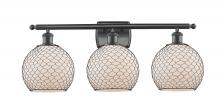  516-3W-BK-G121-8CBK - Farmhouse Chicken Wire - 3 Light - 28 inch - Matte Black - Bath Vanity Light