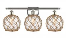  516-3W-PN-G122-8RB - Farmhouse Rope - 3 Light - 28 inch - Polished Nickel - Bath Vanity Light