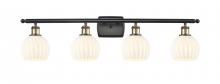  516-4W-BAB-G1217-6WV - White Venetian - 4 Light - 36 inch - Black Antique Brass - Bath Vanity Light