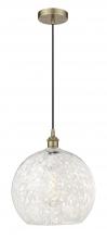  616-1P-AB-G1216-14WM - White Mouchette - 1 Light - 14 inch - Antique Brass - Cord Hung - Pendant