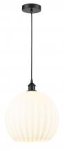  616-1P-BK-G1217-14WV - White Venetian - 1 Light - 14 inch - Matte Black - Cord Hung - Pendant