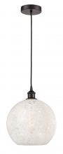  616-1P-OB-G1216-12WM - White Mouchette - 1 Light - 12 inch - Oil Rubbed Bronze - Cord Hung - Mini Pendant