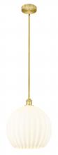  616-1S-SG-G1217-14WV - White Venetian - 1 Light - 14 inch - Satin Gold - Stem Hung - Pendant