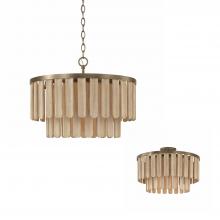  255611DR - 1-Light Dual Mount Pendant in Dark Brass with Handcrafted Mango Wood in Nordic Grey Stain