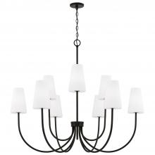  455291MB-550 - 9-Light Two-Tier Chandelier in Matte Black with Tapered Soft White Glass