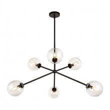  CH549640MBCL - Cassia 40-in Matte Black/Clear Glass 6 Lights Chandelier