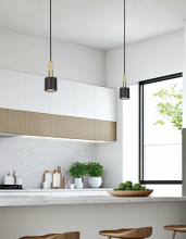 Dainolite RHS-1P-MB-AGB - 1 Light Pendant Matte Black & Aged Brass with Frosted Diffuser