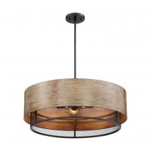  60/6980 - Barrique - 5 Light Pendant - Black with Honey Wood Finish