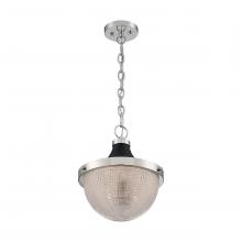  60/7070 - Faro - 1 Light Pendant with Clear Prismatic Glass - Polished Nickel and Black Accents Finish